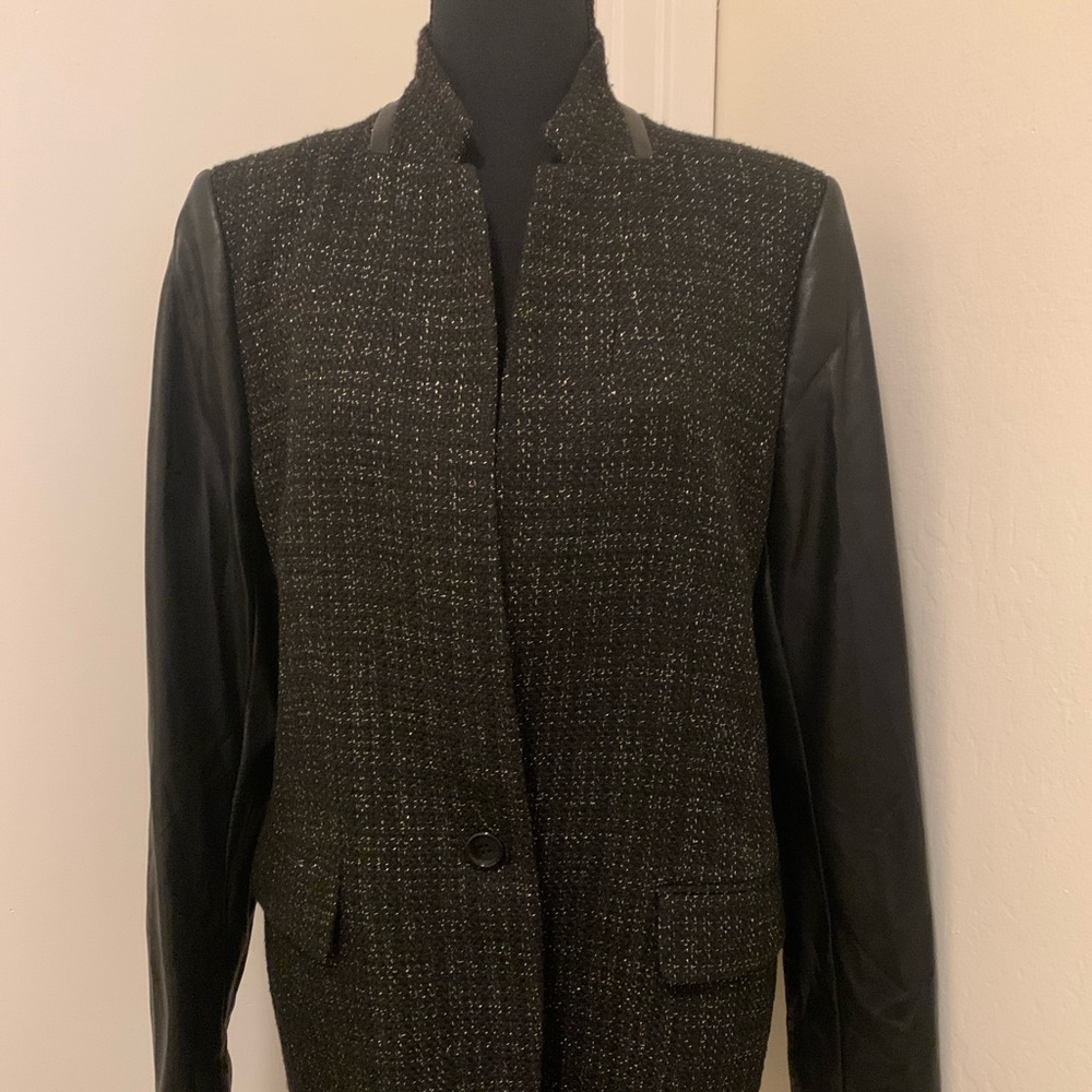 DKNY metallic blazer with faux leather sleeves